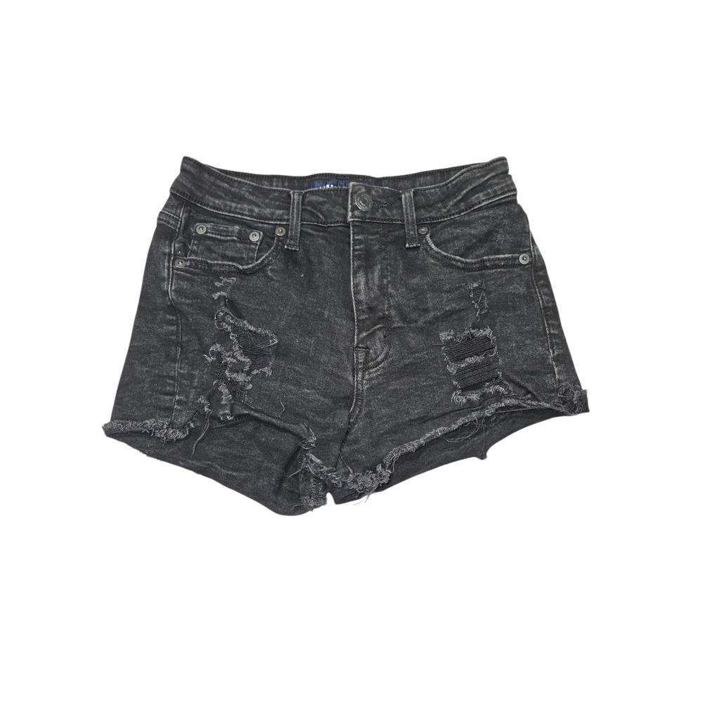Aeropostale Vintage High Rise Shorty Denim Cutoff Shorts Distressed Black Sz 4